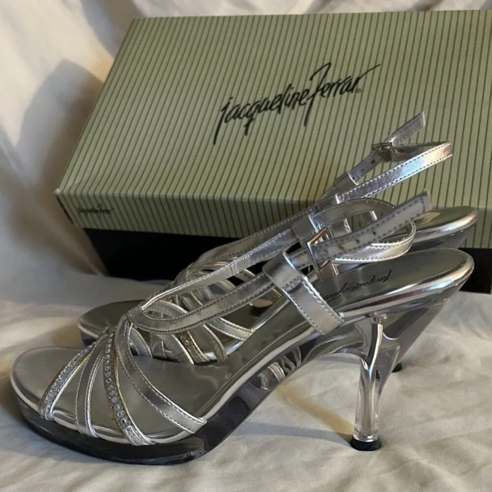 Jacqueline Ferrar Heels Worn Once Silver with Rhinestones - Picture 2 of 8